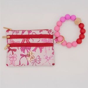 Simply Southern Pink Floral Wristlet Coin Purse with Beaded Bracelet Keyring